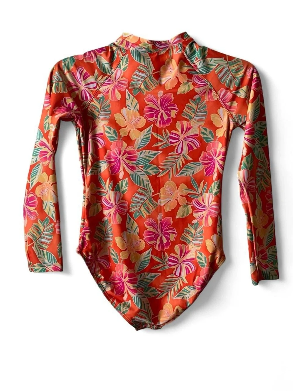 wonder nation Orange Floral Zip-Front Long-Sleeve One-Piece Swim
